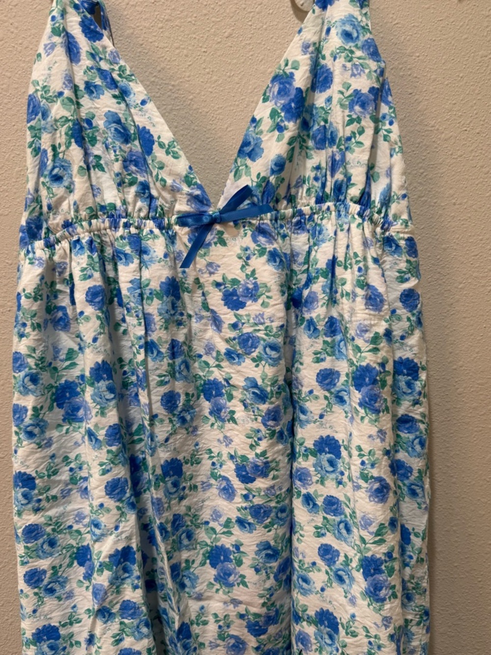 Pants Store Blue Floral V-Neck Sundress with Lace Trim